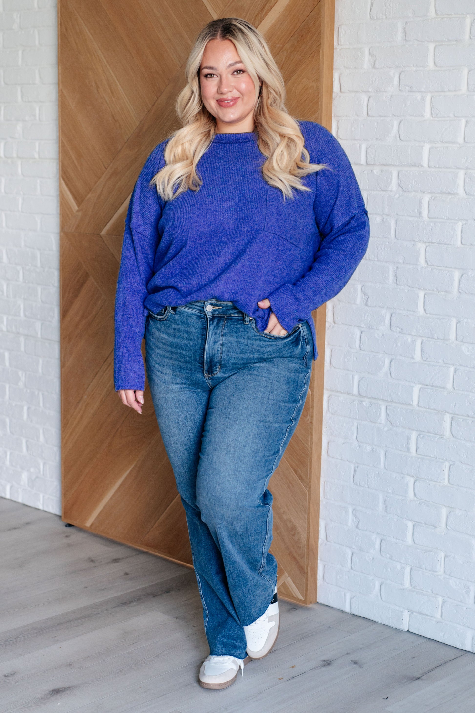 Casual Tuesday Ribbed Knit Sweater in Bright Blue - Zenana