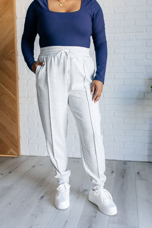 Center Seam Scuba Joggers in Heather Grey - Zenana