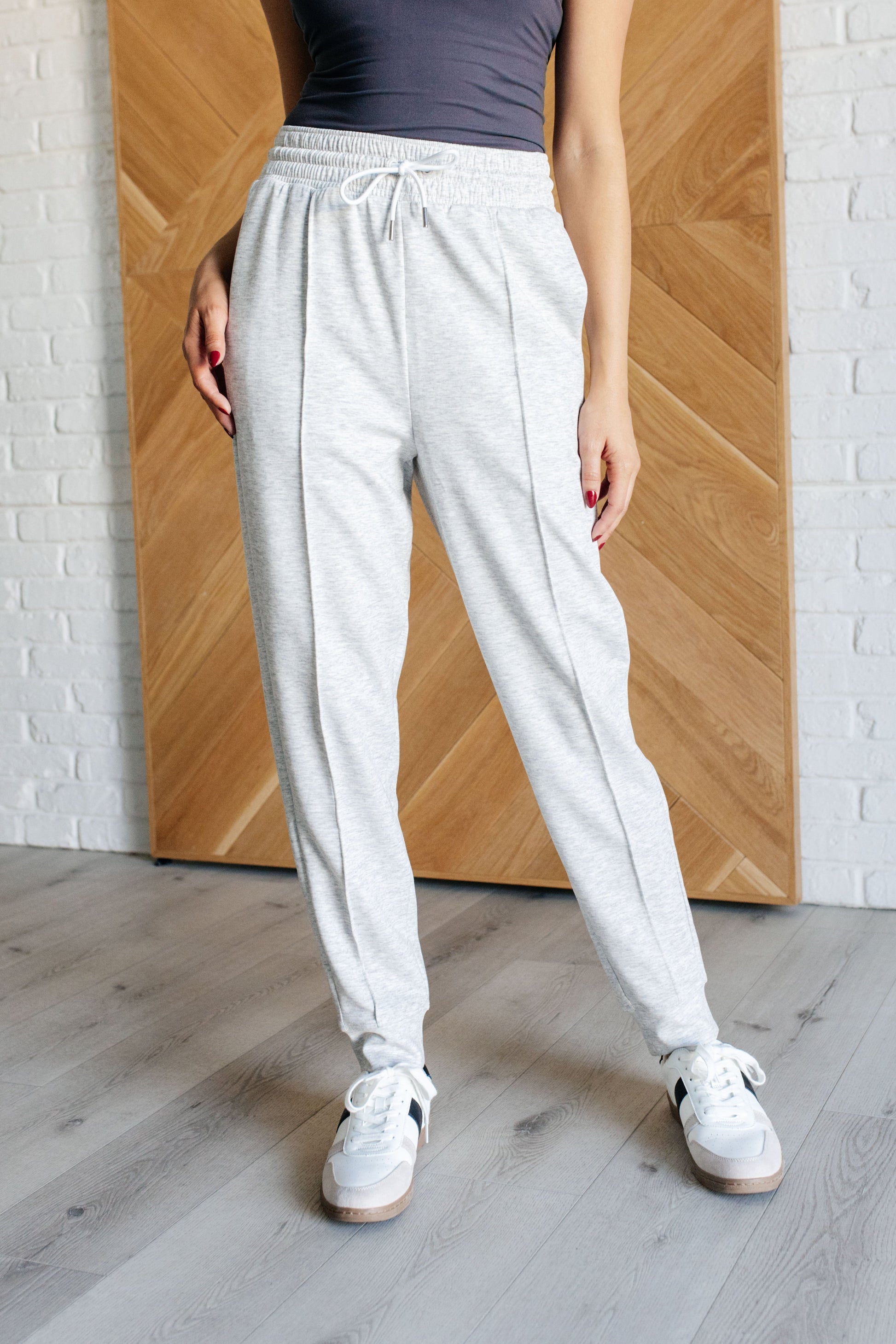 Center Seam Scuba Joggers in Heather Grey - Zenana