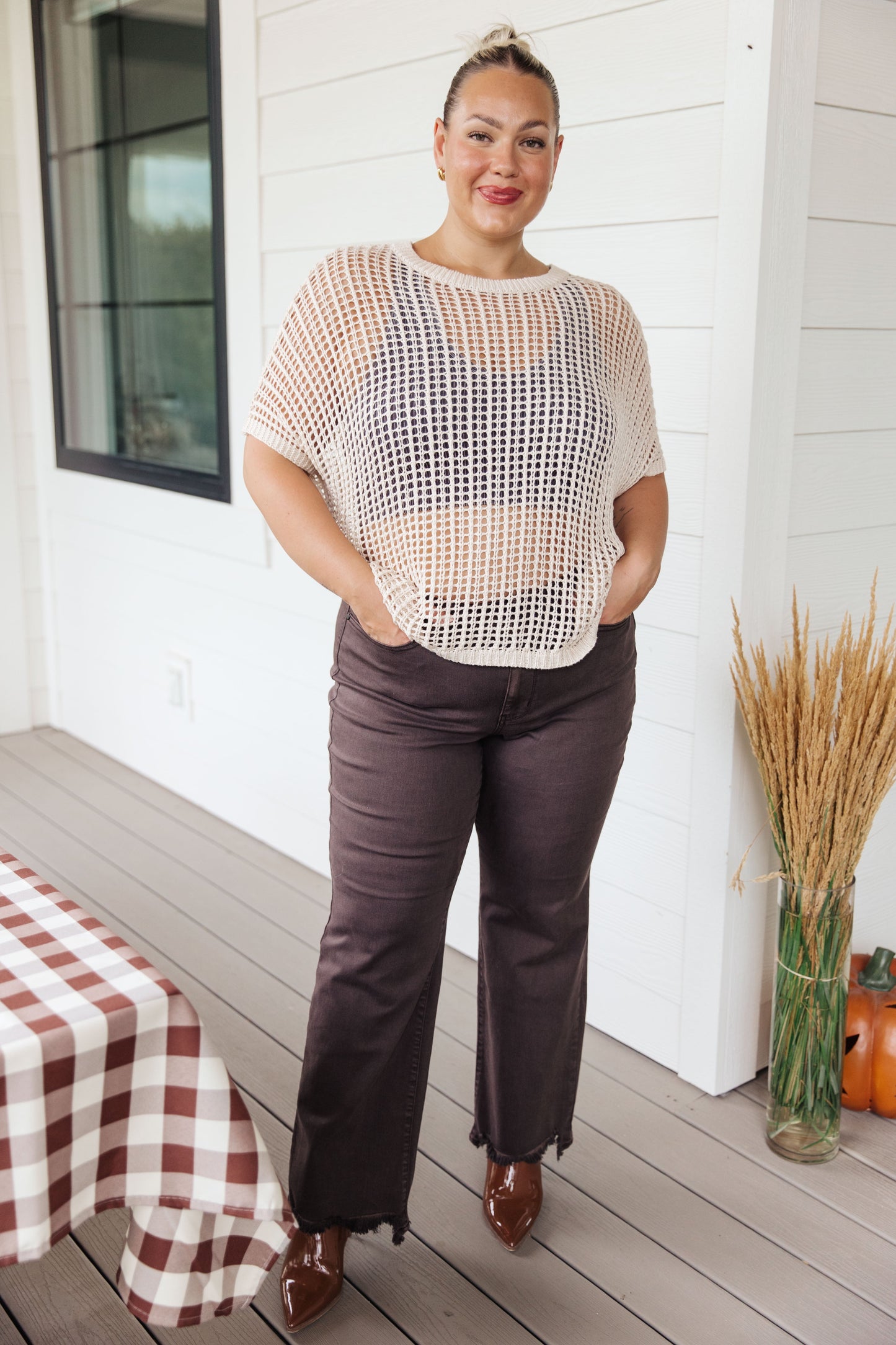 Coastal Dreams Fishnet Top in Cream - One Eleven North