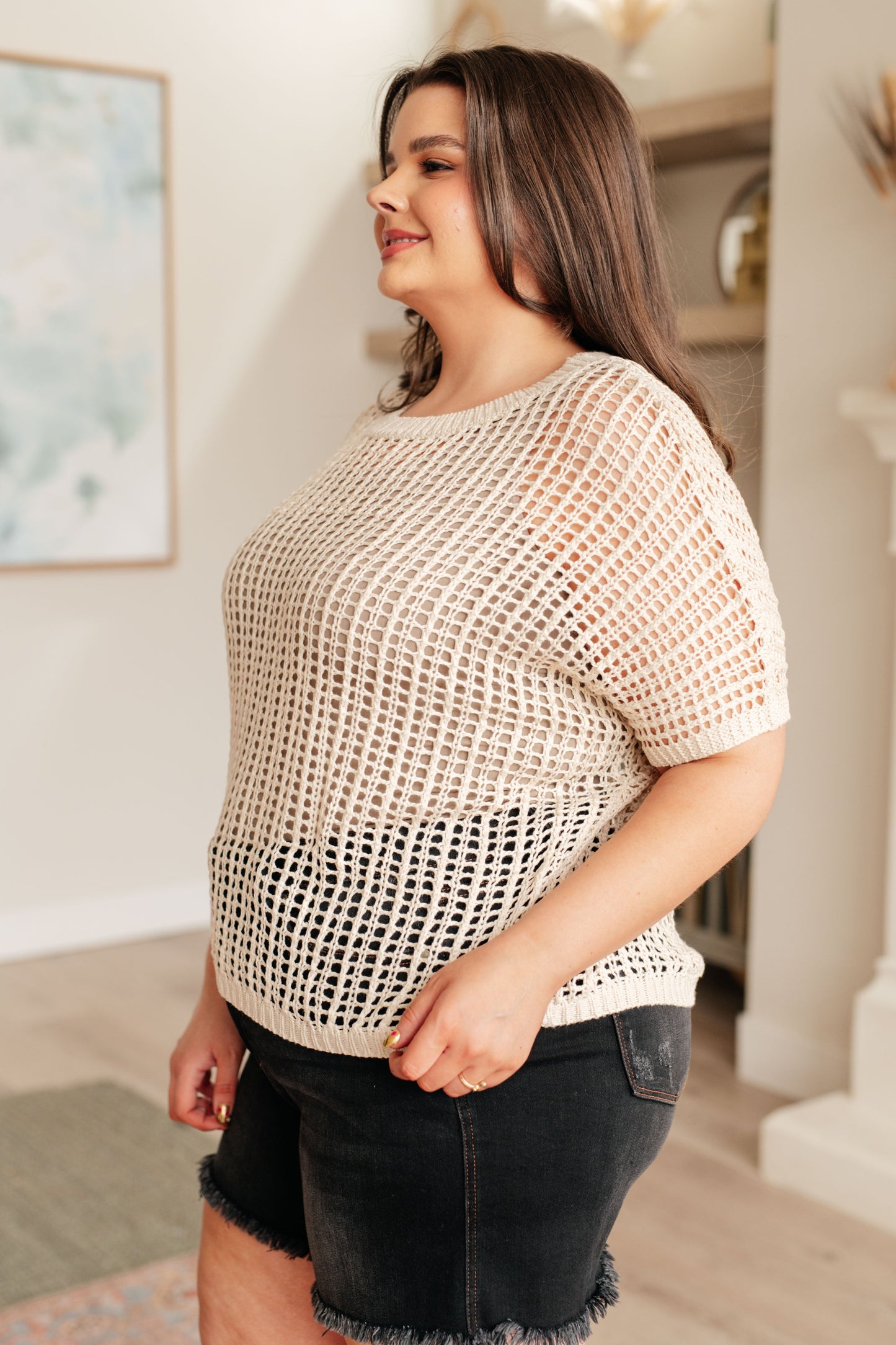 Coastal Dreams Fishnet Top in Cream - One Eleven North