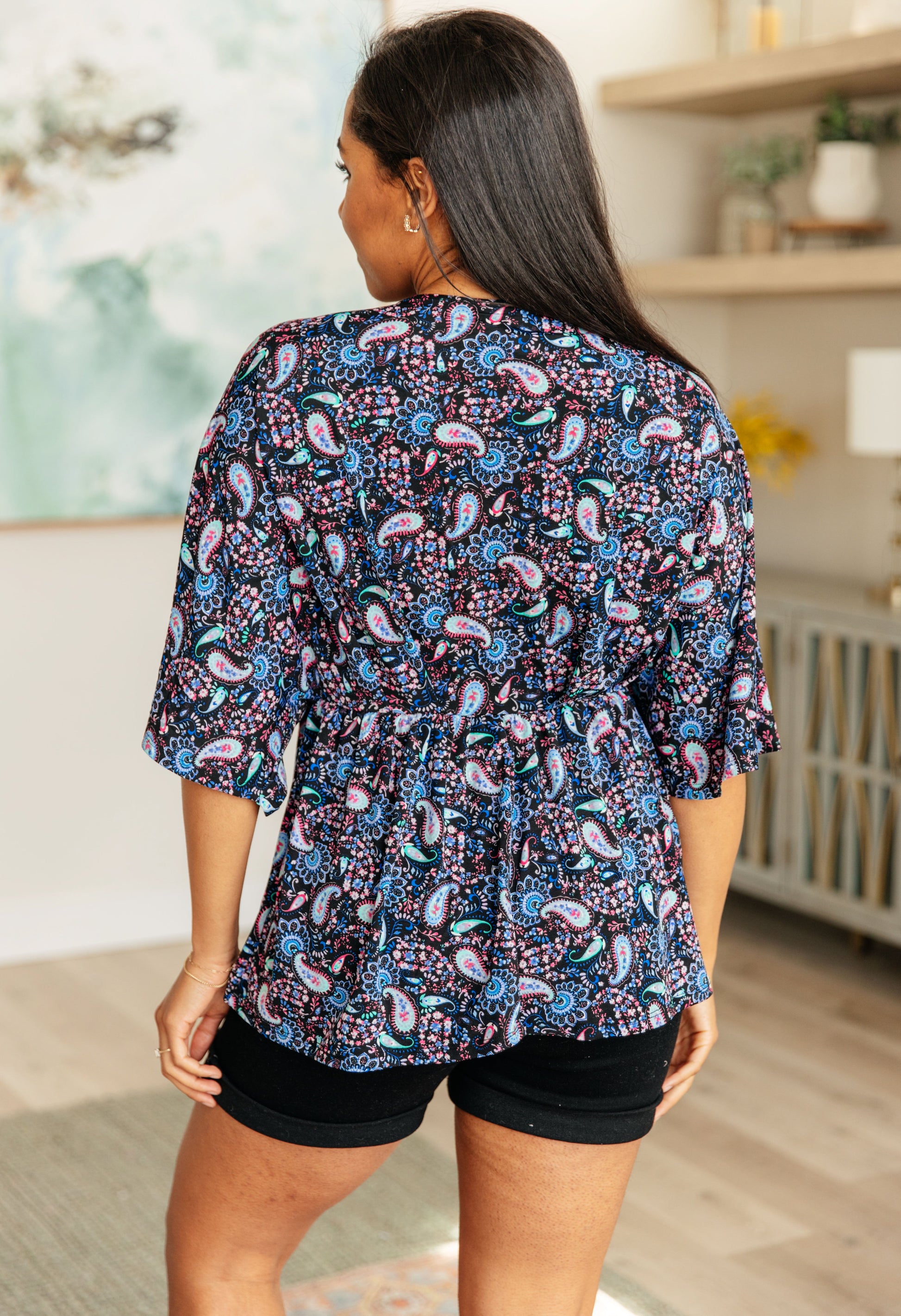 Dreamer Top in Black and Periwinkle Paisley - Dear Scarlett