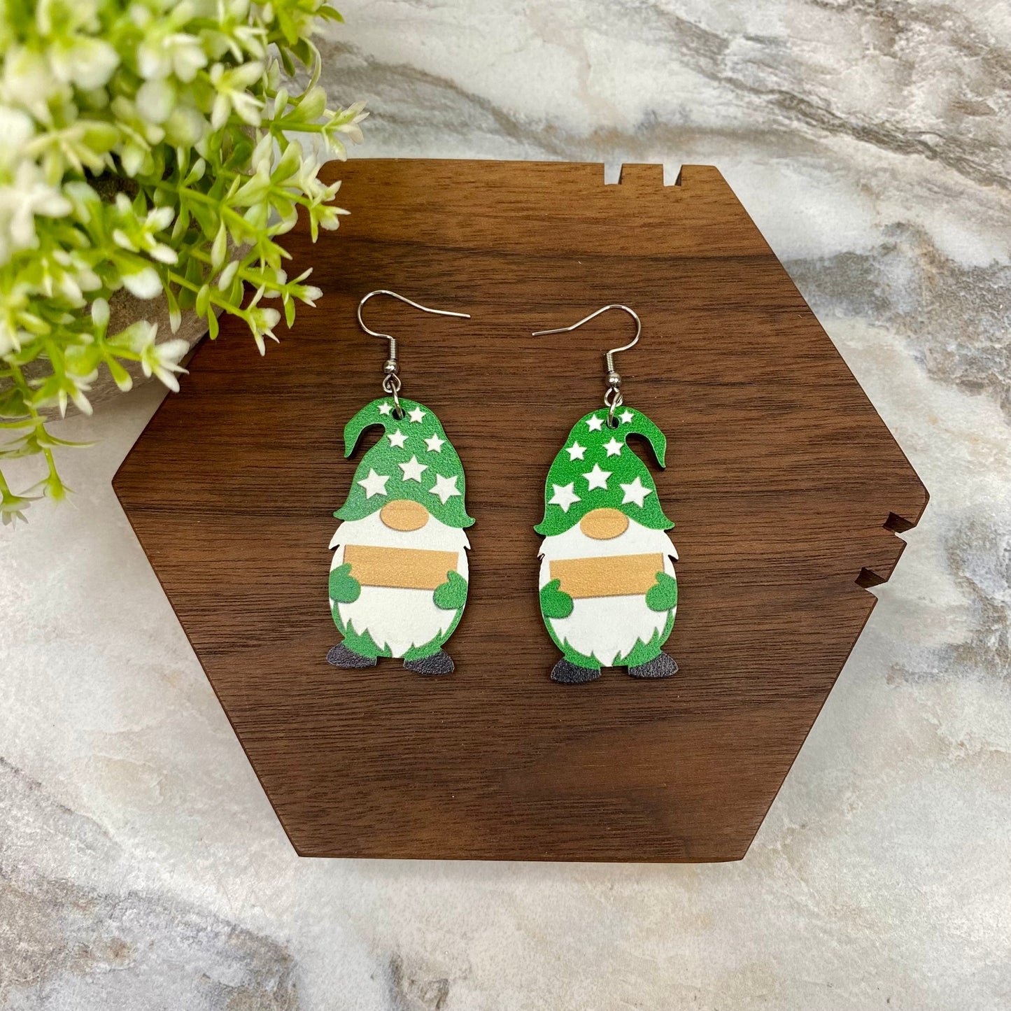 Wooden Dangle Earrings - Christmas - Gnome Sign