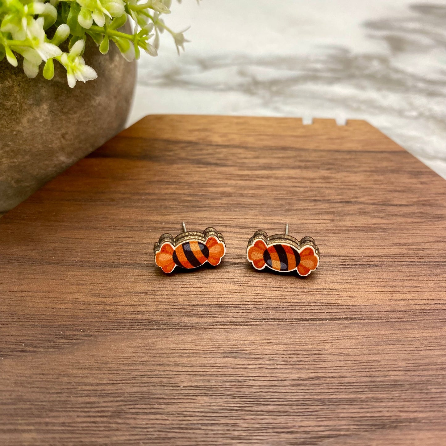 Wooden Stud Earrings - Halloween - Candy