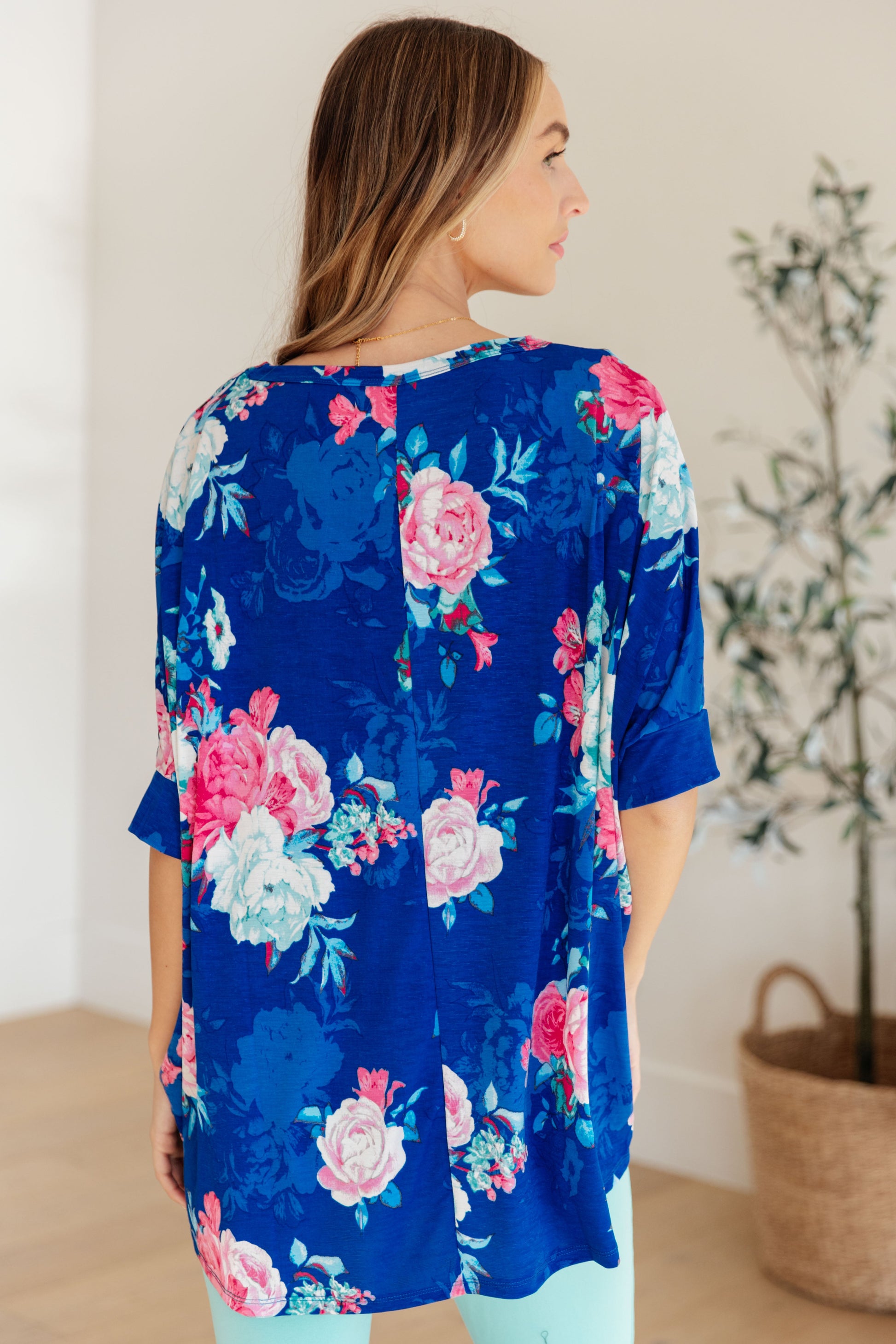 Essential Blouse in Royal and Pink Floral - Dear Scarlett