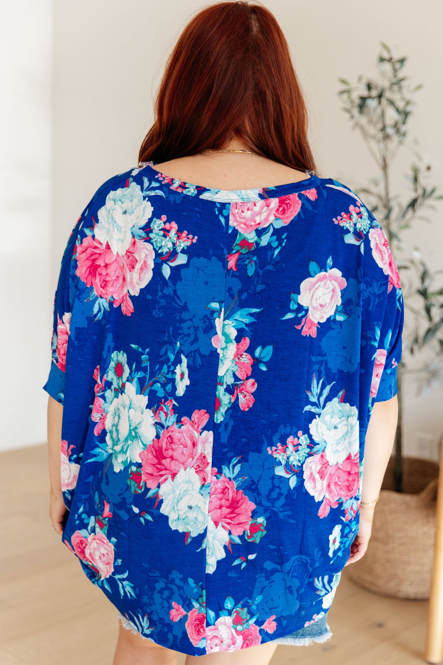 Essential Blouse in Royal and Pink Floral - Dear Scarlett