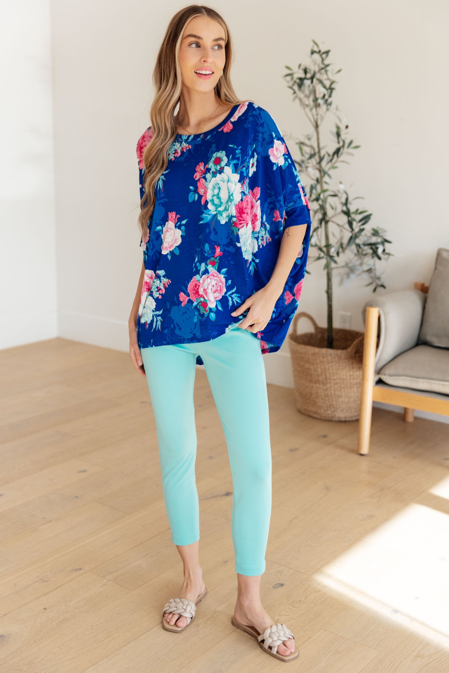 Essential Blouse in Royal and Pink Floral - Dear Scarlett