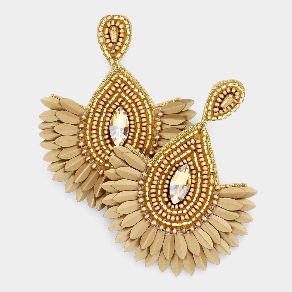 Gold Teardrop Statement Earring Featuring Beaded Accents