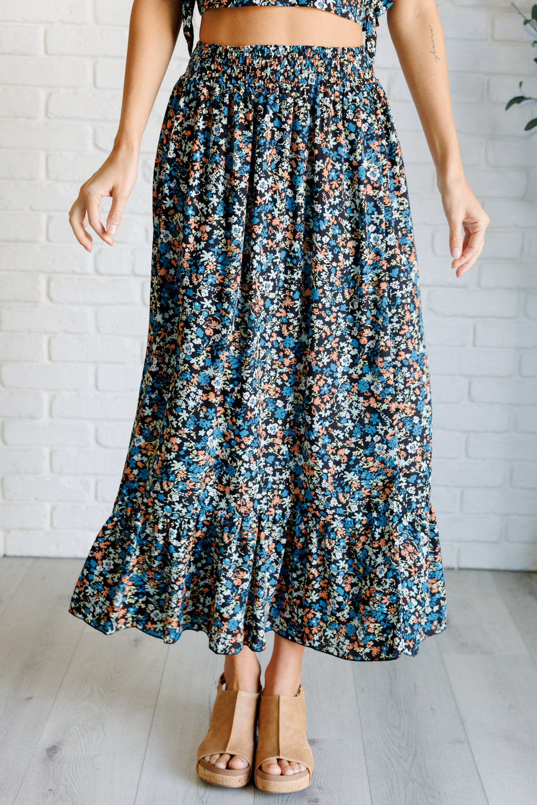 Flutter of Florals V-Neck Crop and Skirt Set - One Eleven North