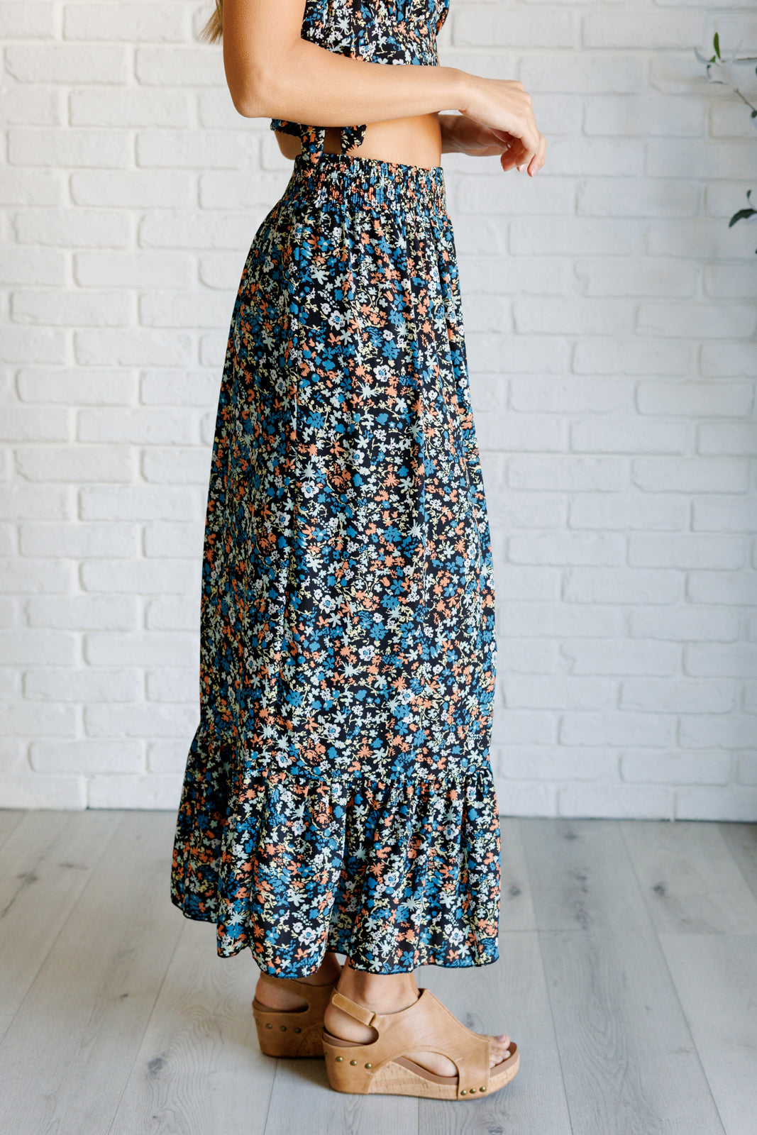 Flutter of Florals V-Neck Crop and Skirt Set - One Eleven North