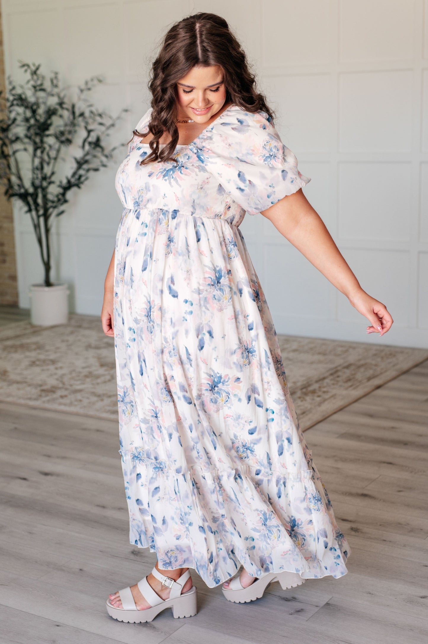 Gentle Yet Strong Balloon Sleeve Floral Dress - Polagram