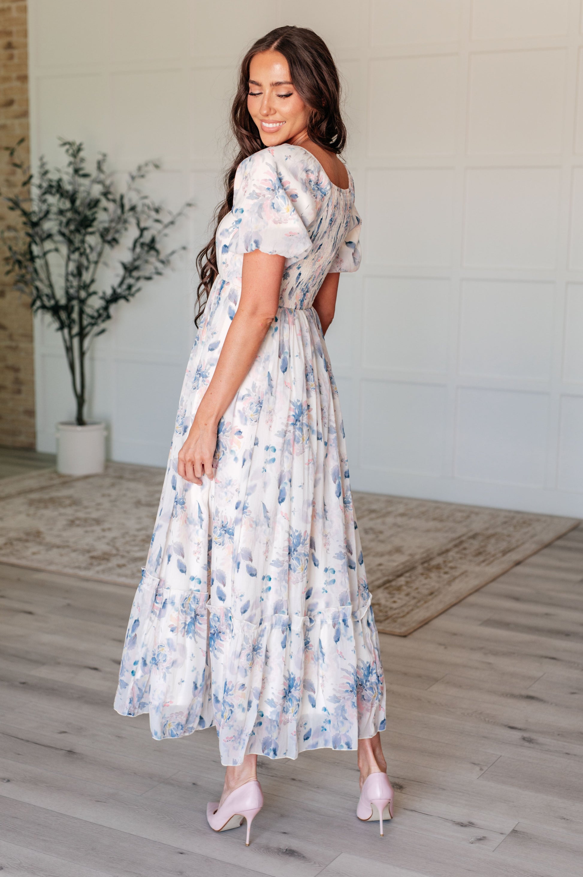 Gentle Yet Strong Balloon Sleeve Floral Dress - Polagram