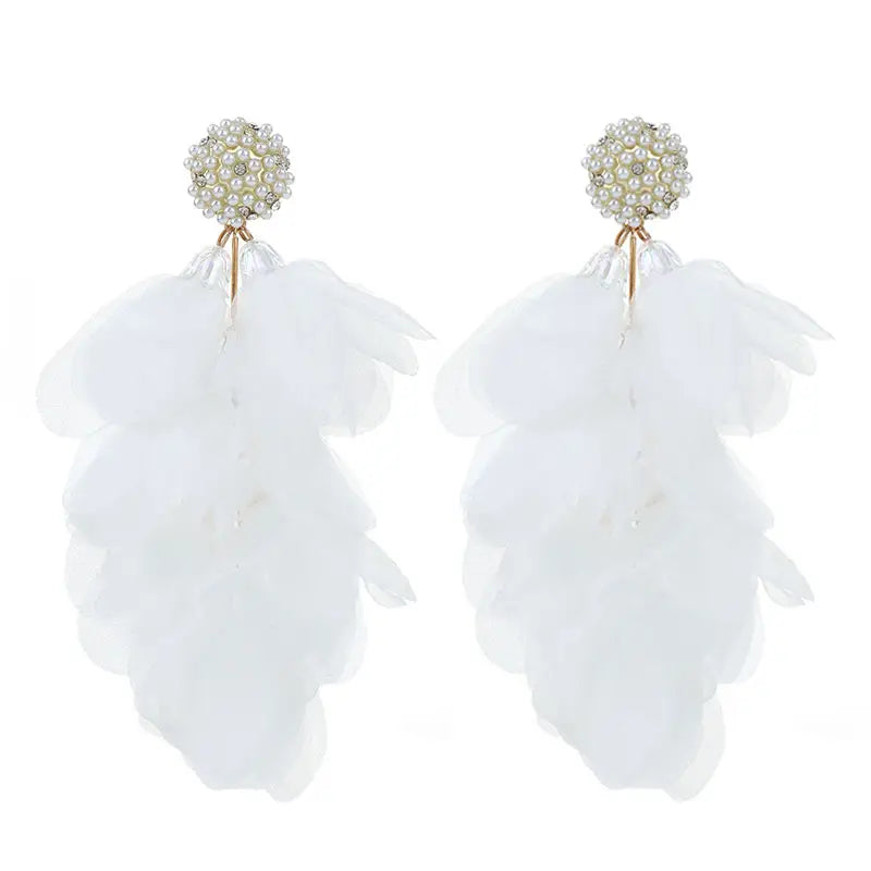 Floral Petal Statement Earrings with Faux Pearl Posts