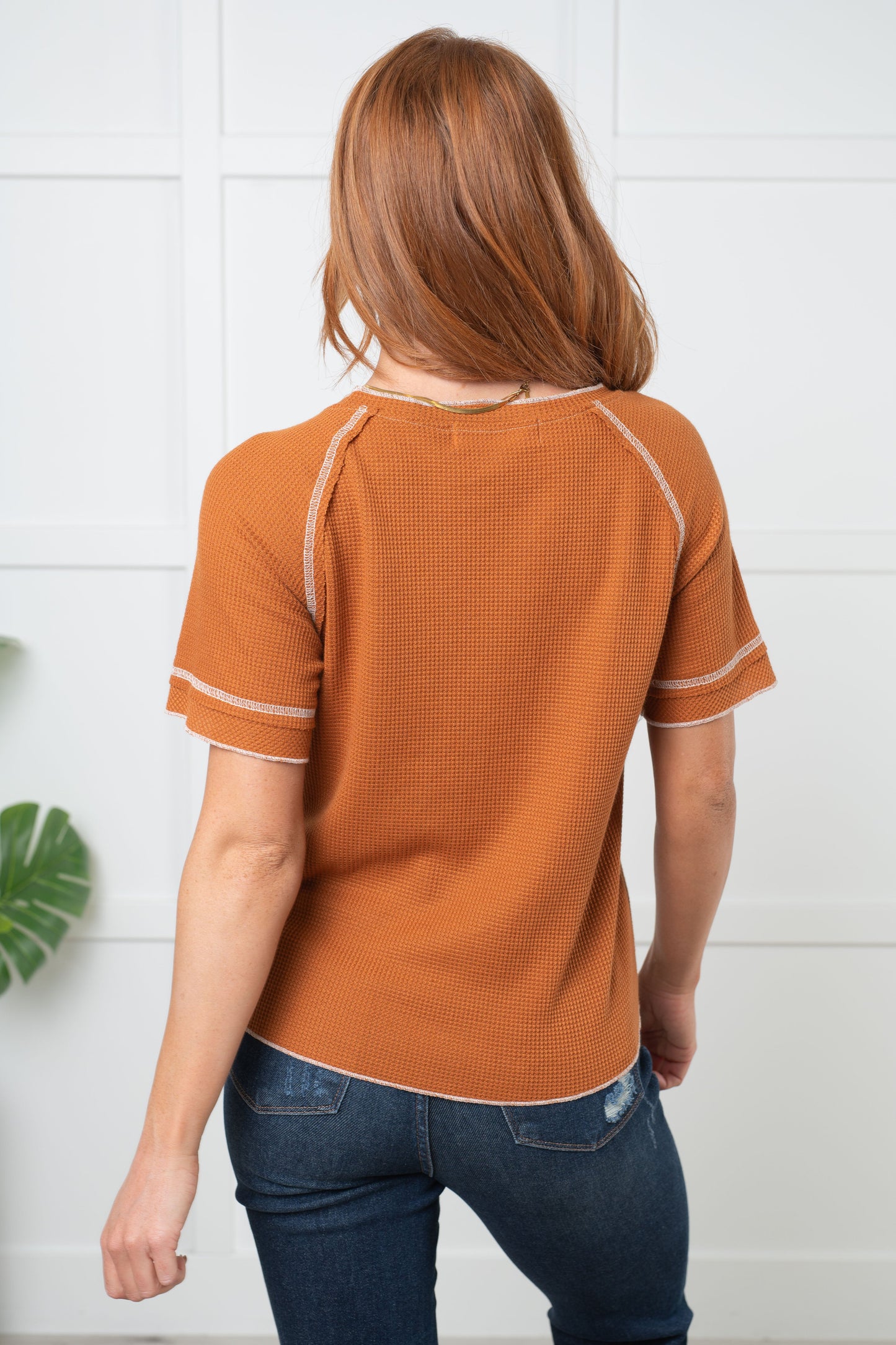 Heartbreaker Waffle Knit Tee in Chestnut - One Eleven North