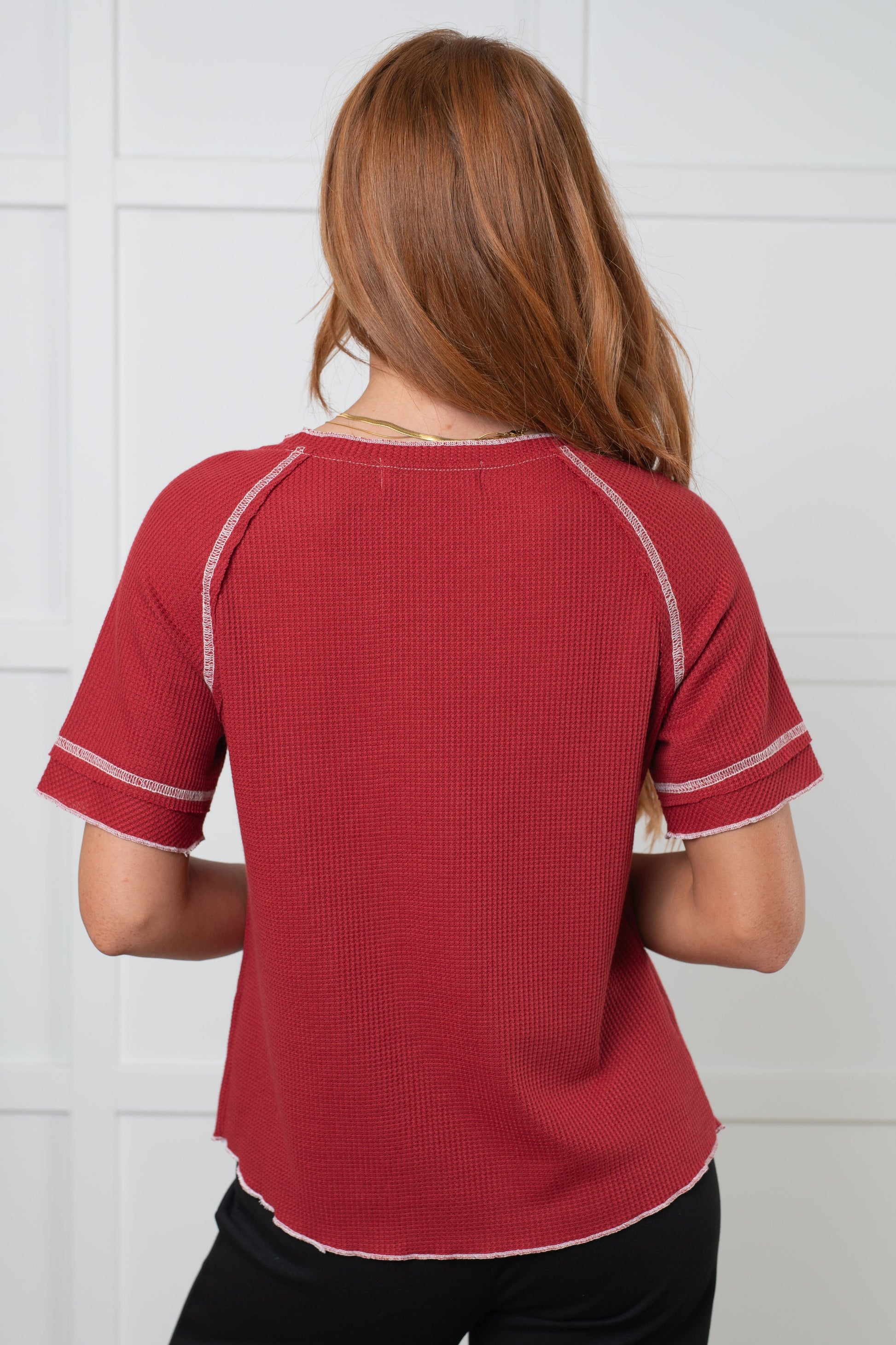 Heartbreaker Waffle Knit Tee in Cranberry - One Eleven North