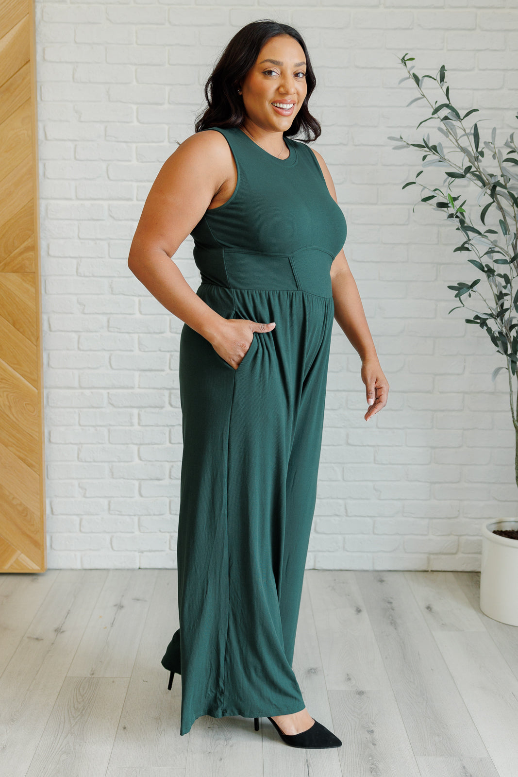 Hilary Wide Leg Jumpsuit in Green - One Eleven North