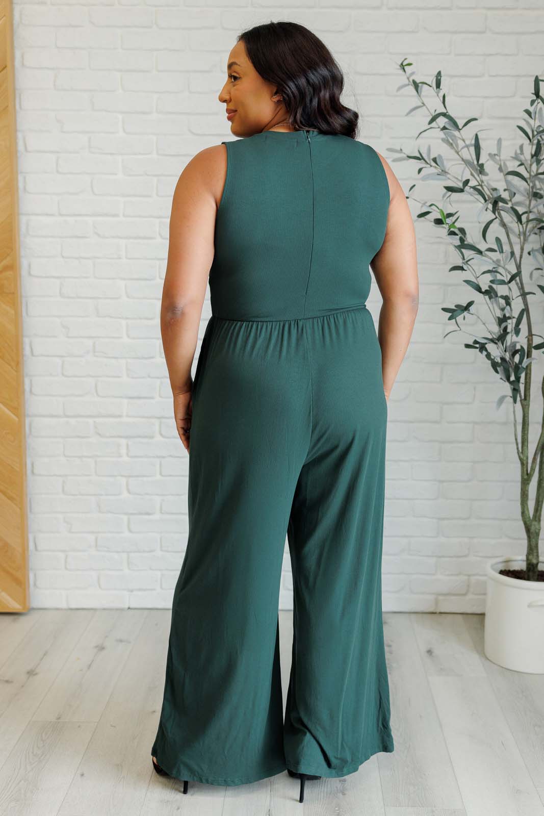 Hilary Wide Leg Jumpsuit in Green - One Eleven North