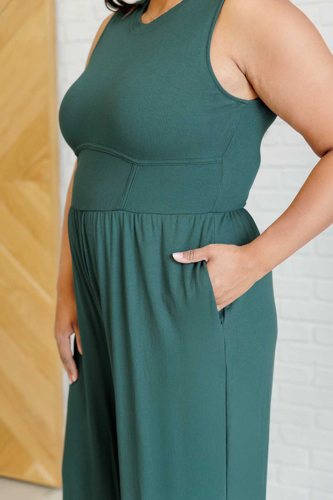 Hilary Wide Leg Jumpsuit in Green - One Eleven North