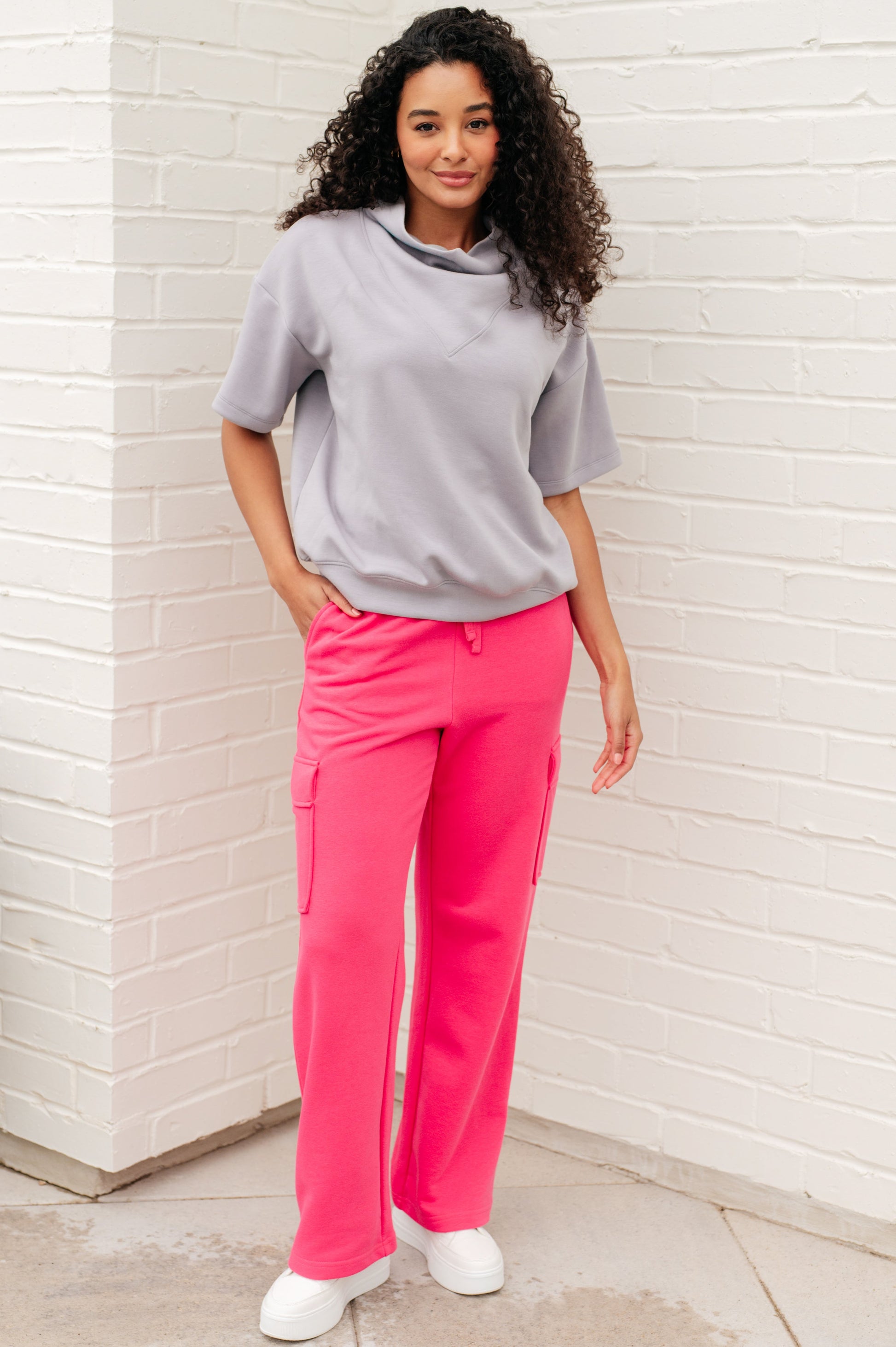 Run, Don't Walk Cargo Sweatpants in Flamingo Pink - Rae Mode