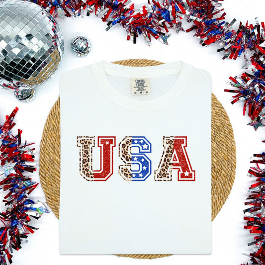 USA Red, White, and Blue Cheetah Comfort Colors T-shirt