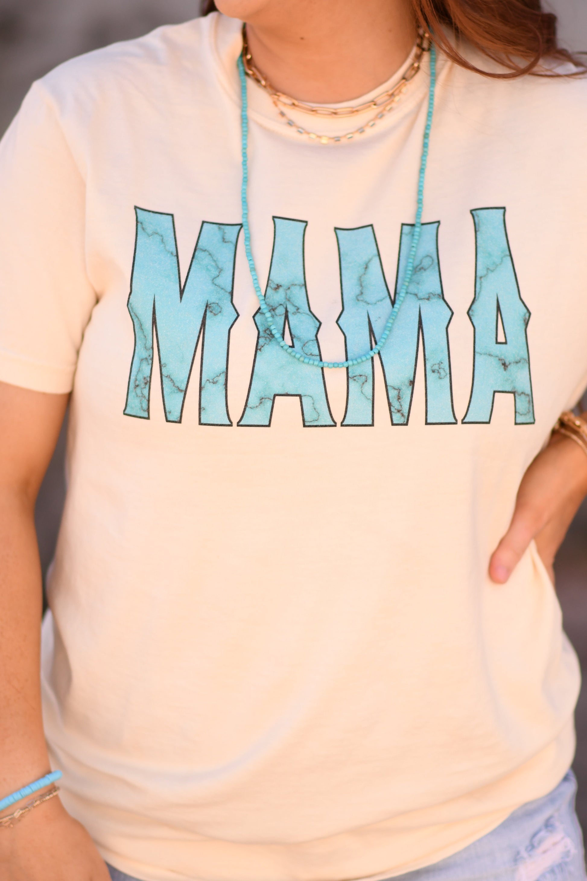 Mama Turquoise Marbled Tee
