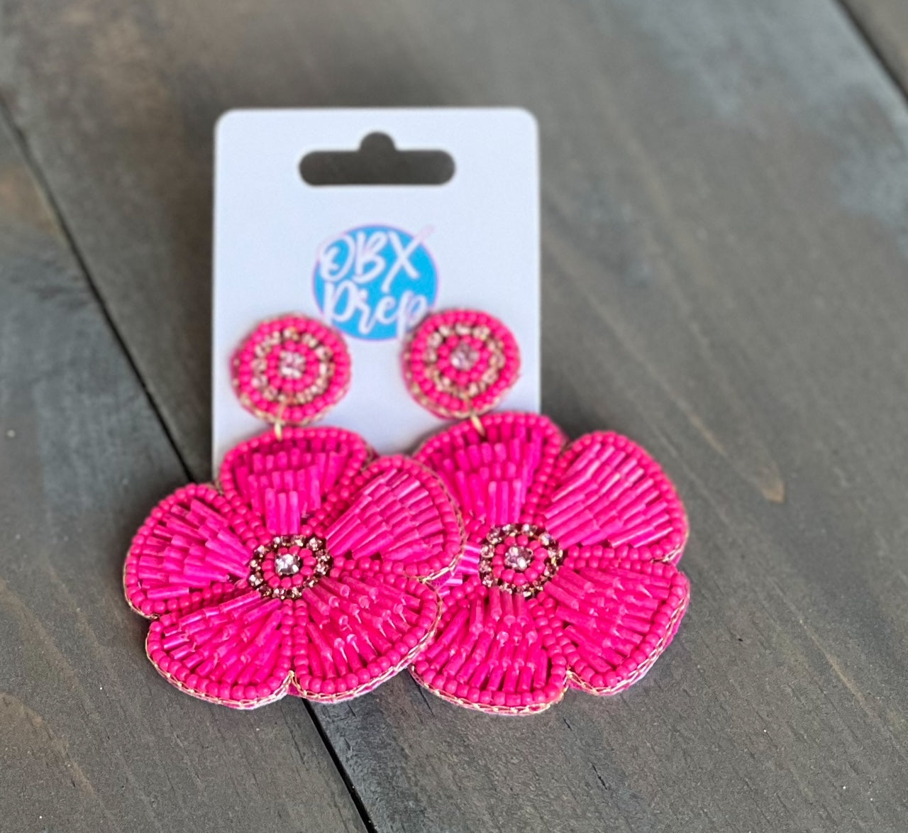 Hibiscus Pink Seed Bead Dangle Earrings