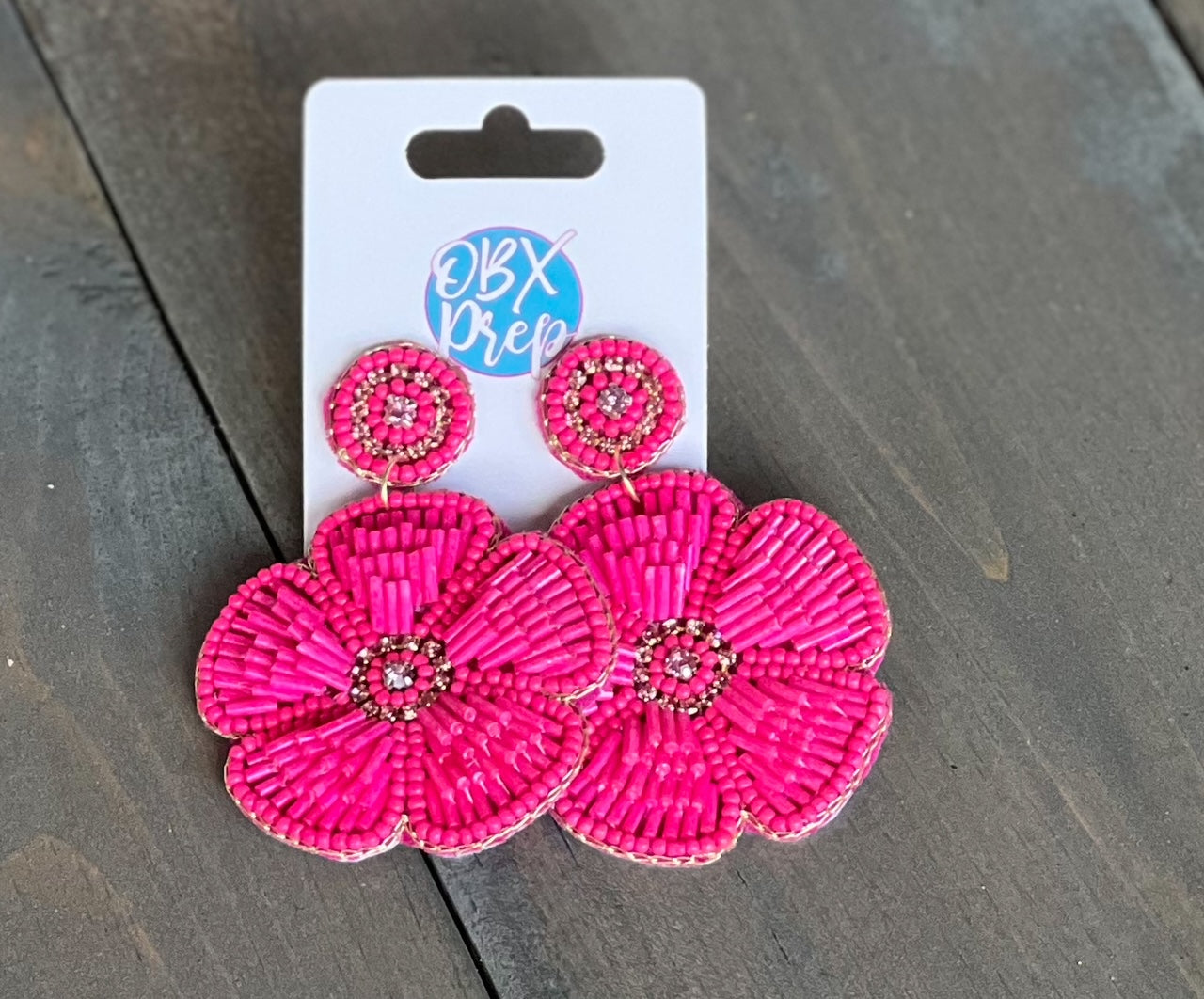 Hibiscus Pink Seed Bead Dangle Earrings