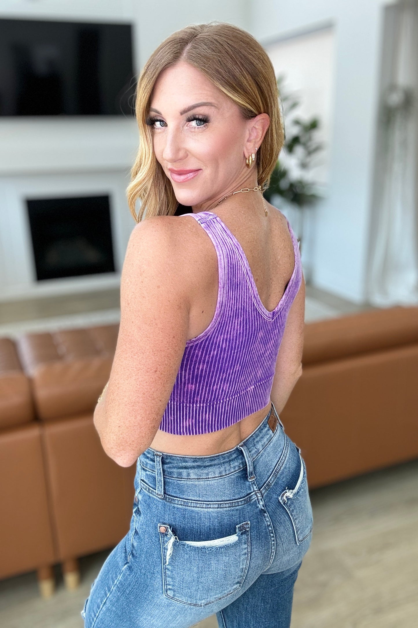 When and Where Reversible Ribbed Cropped Tank in Purple - Zenana