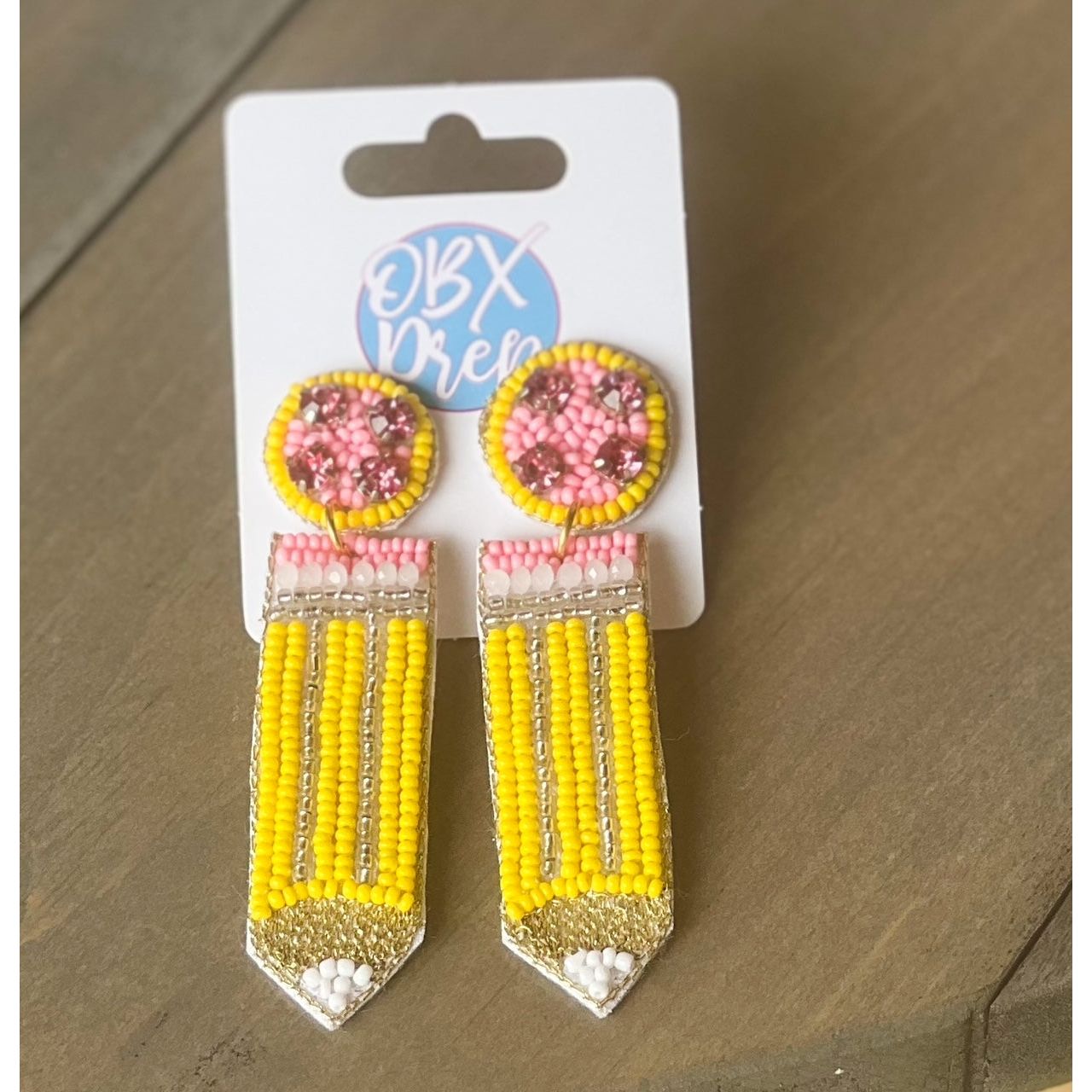 Pencil Seed Beaded Drop Earrings in Yellow and Pastel