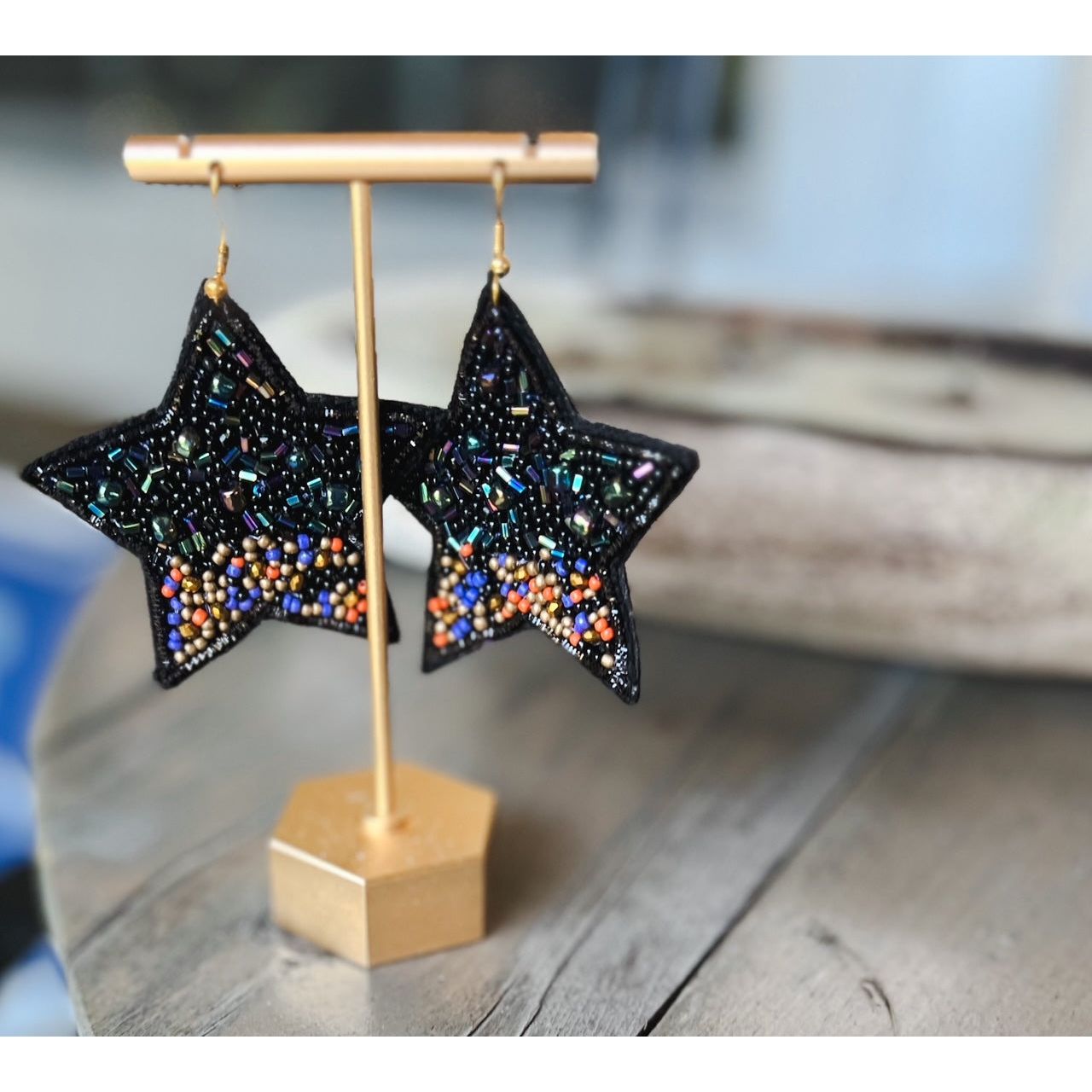 Halloween Star Seed Beaded Ombre Dangle Earrings.