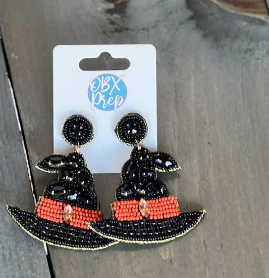 Witch Hat Multi-Stone and Seed Beaded Dangle Earrings