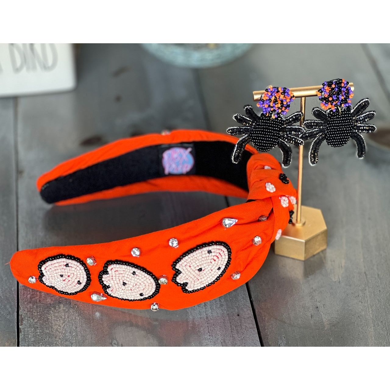 Ghost Rhinestone Halloween Top Knot Seed Beaded Handmade Headband