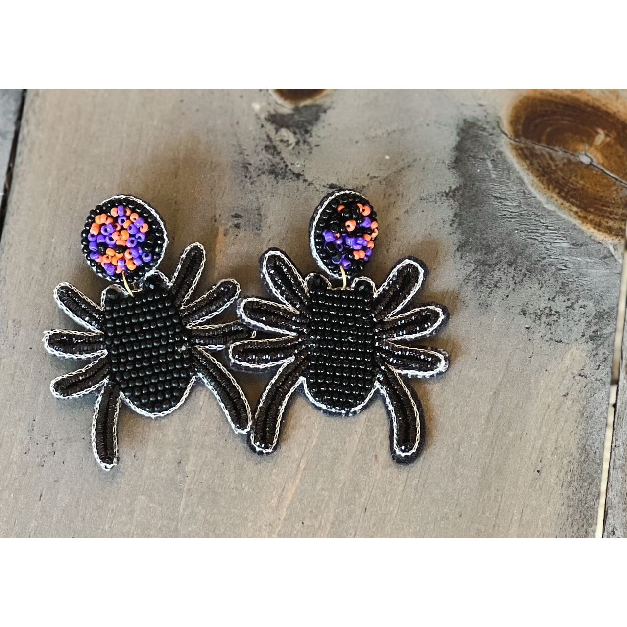 Spider Felt Back Seed Beaded Dangle Earrings