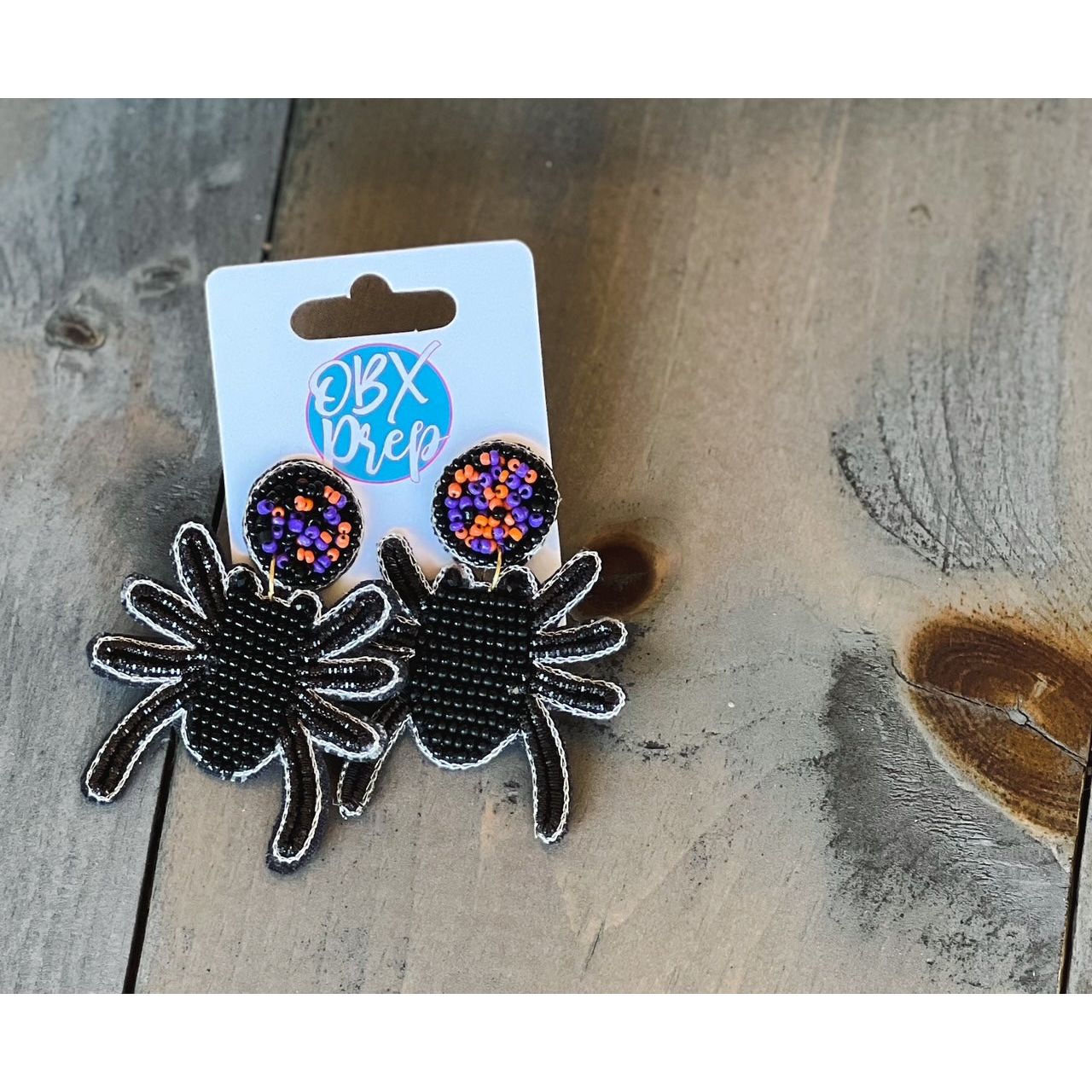 Spider Felt Back Seed Beaded Dangle Earrings