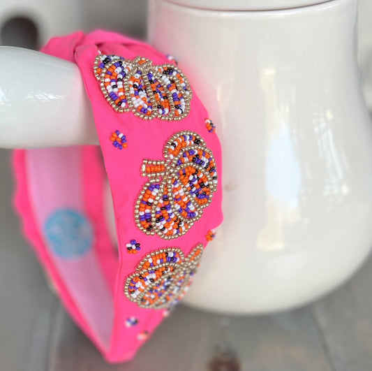 Pumpkin Confetti Pink Beaded Headband.