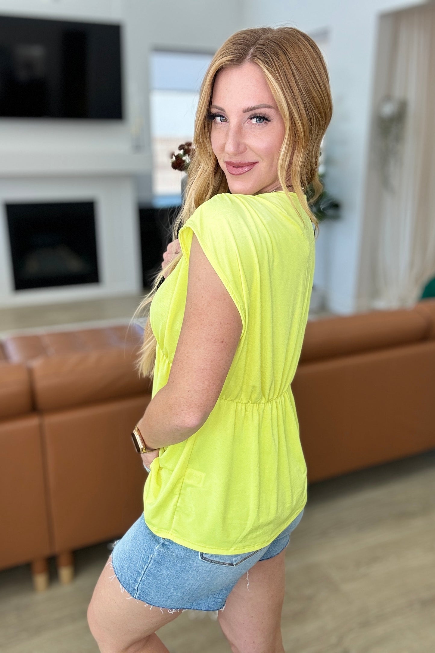 Rhea Peplum Top in Neon Yellow - Dear Scarlett