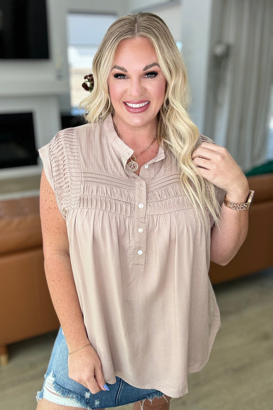 Pleat Detail Button Up Blouse in Taupe - Andree By Unit
