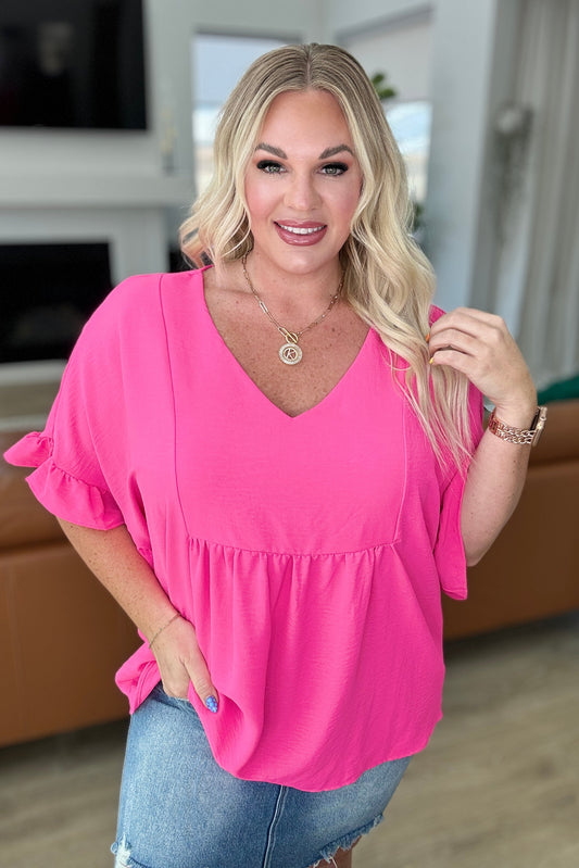 Airflow Peplum Ruffle Sleeve Top in Fuchsia Pink - Andree By Unit