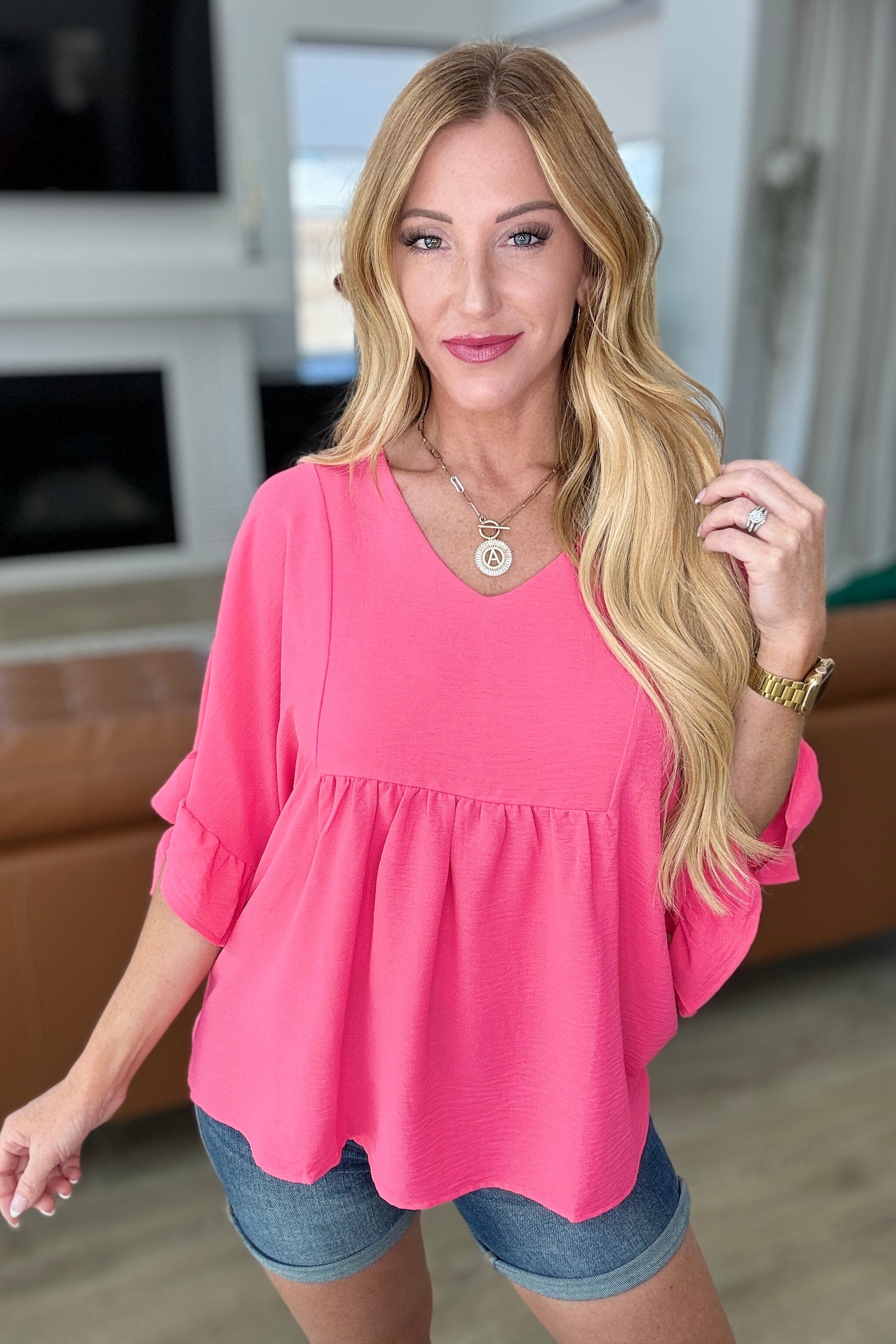 Airflow Peplum Ruffle Sleeve Top in Hot Pink - Andree By Unit