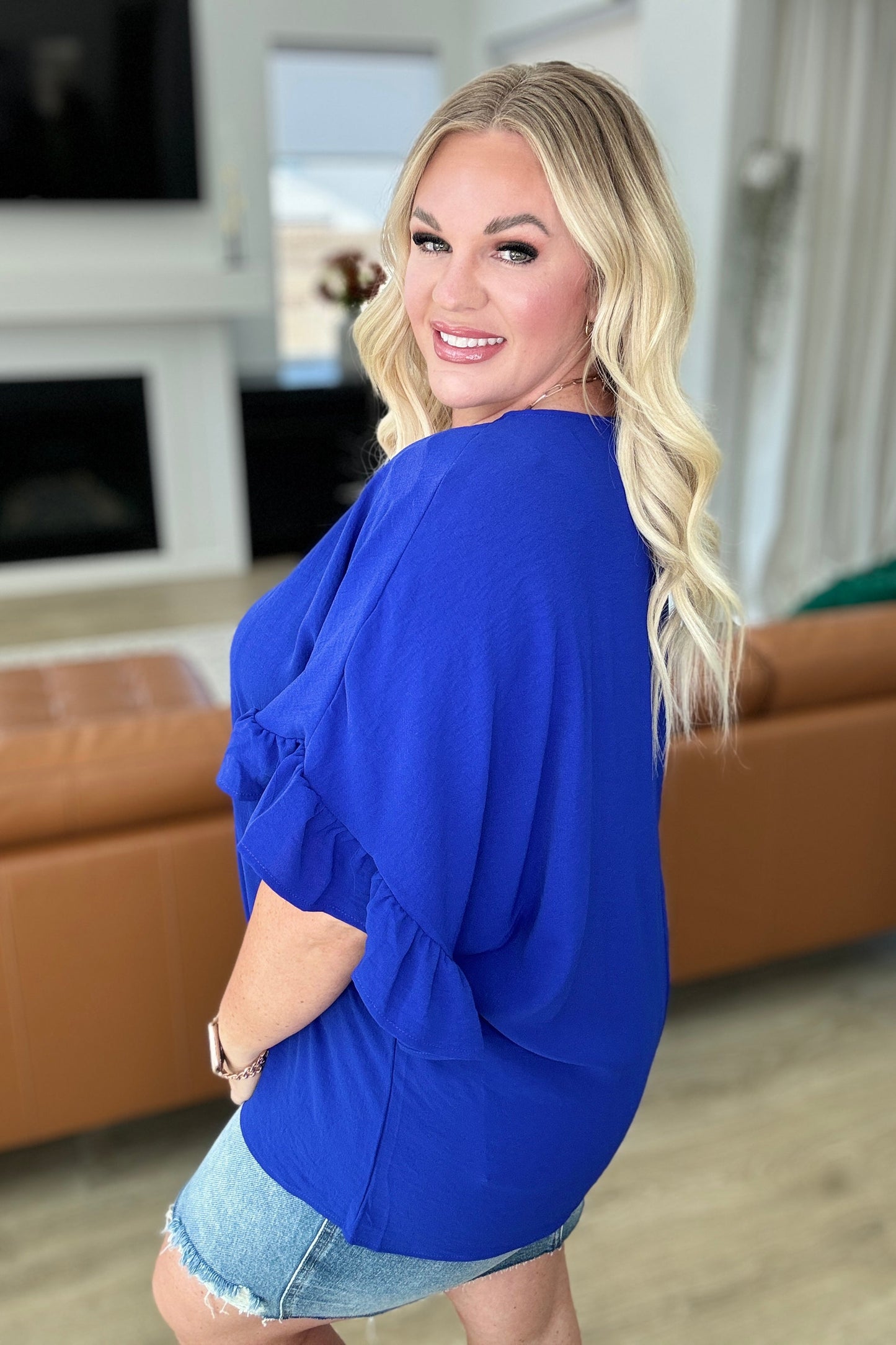 Airflow Peplum Ruffle Sleeve Top in Royal Blue - Andree By Unit