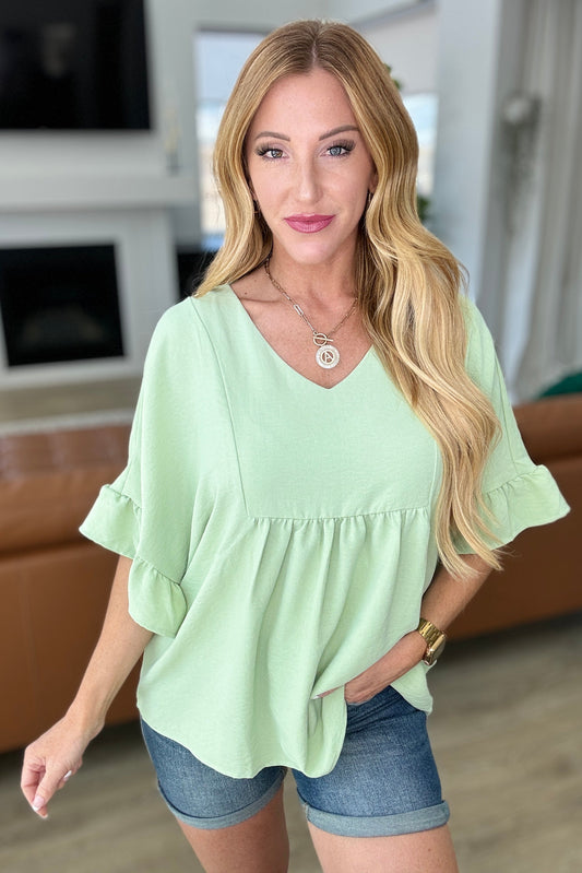 Airflow Peplum Ruffle Sleeve Top in Sage - Andree By Unit