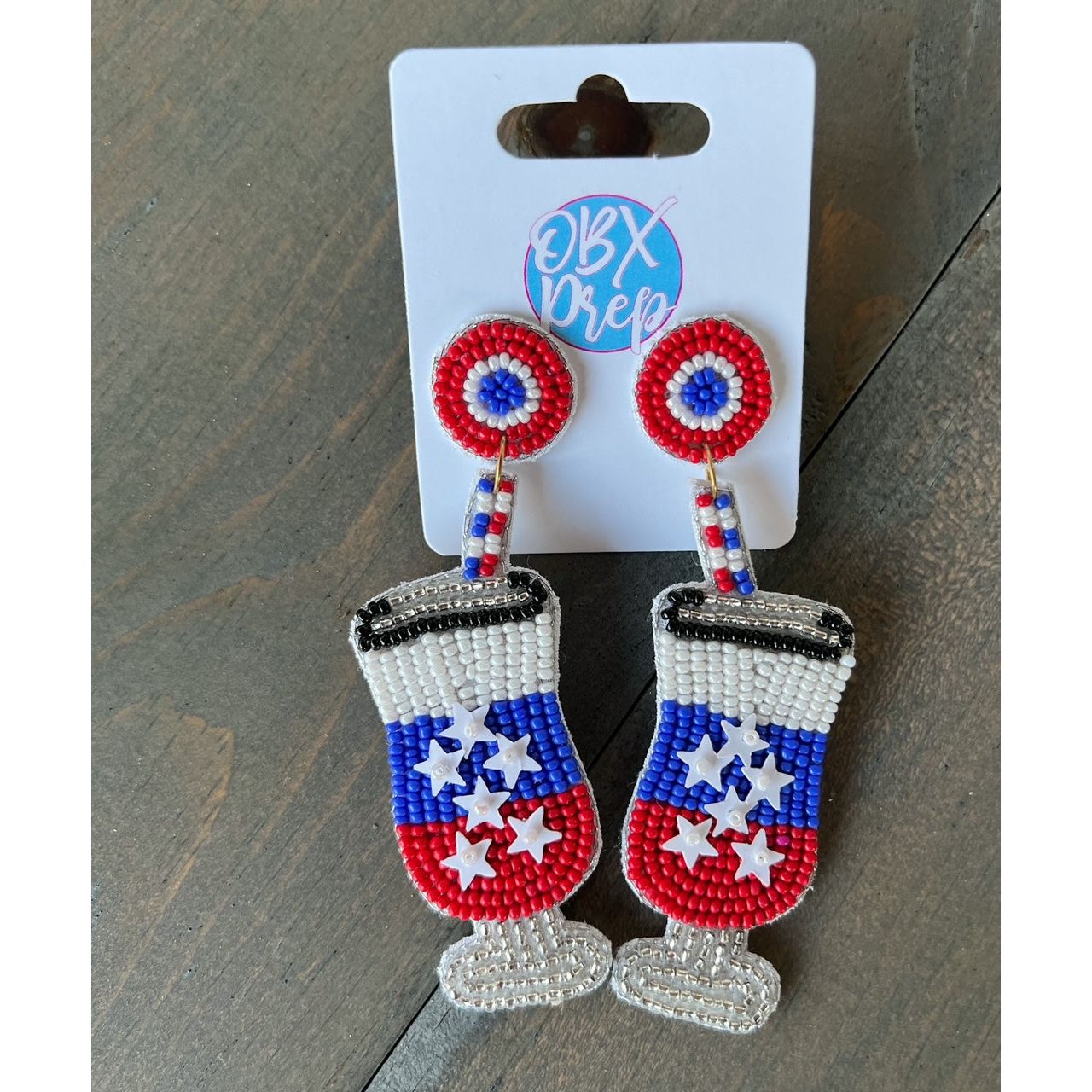 Patriotic Red White and Blue Cocktail Earrings.