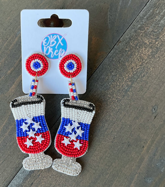 Patriotic Red White and Blue Cocktail Earrings