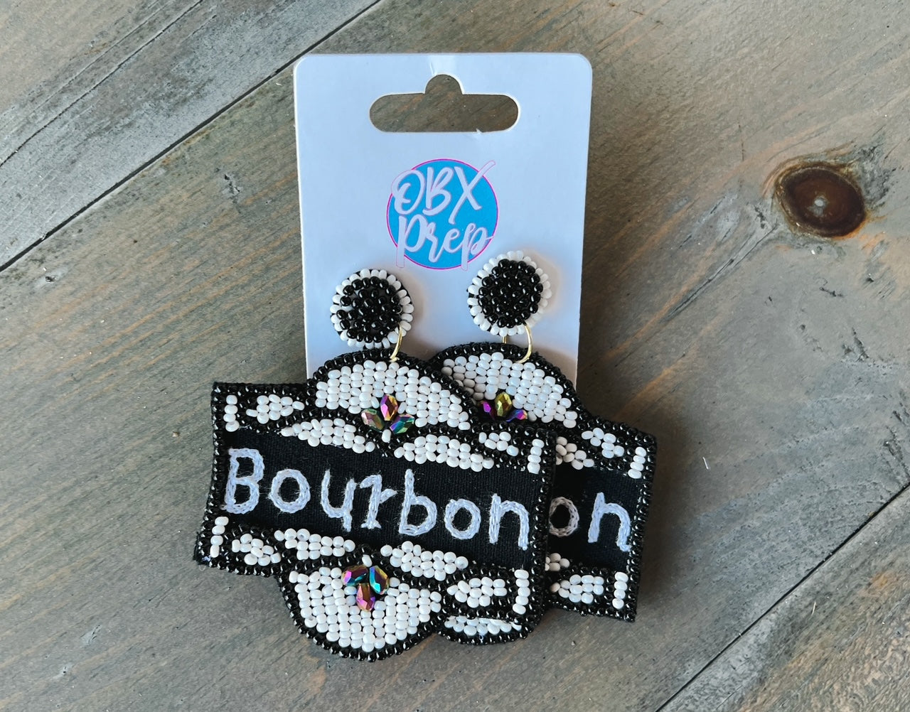 Mardi Gras Bourbon Street Sign Seed Bead Dangle Earrings