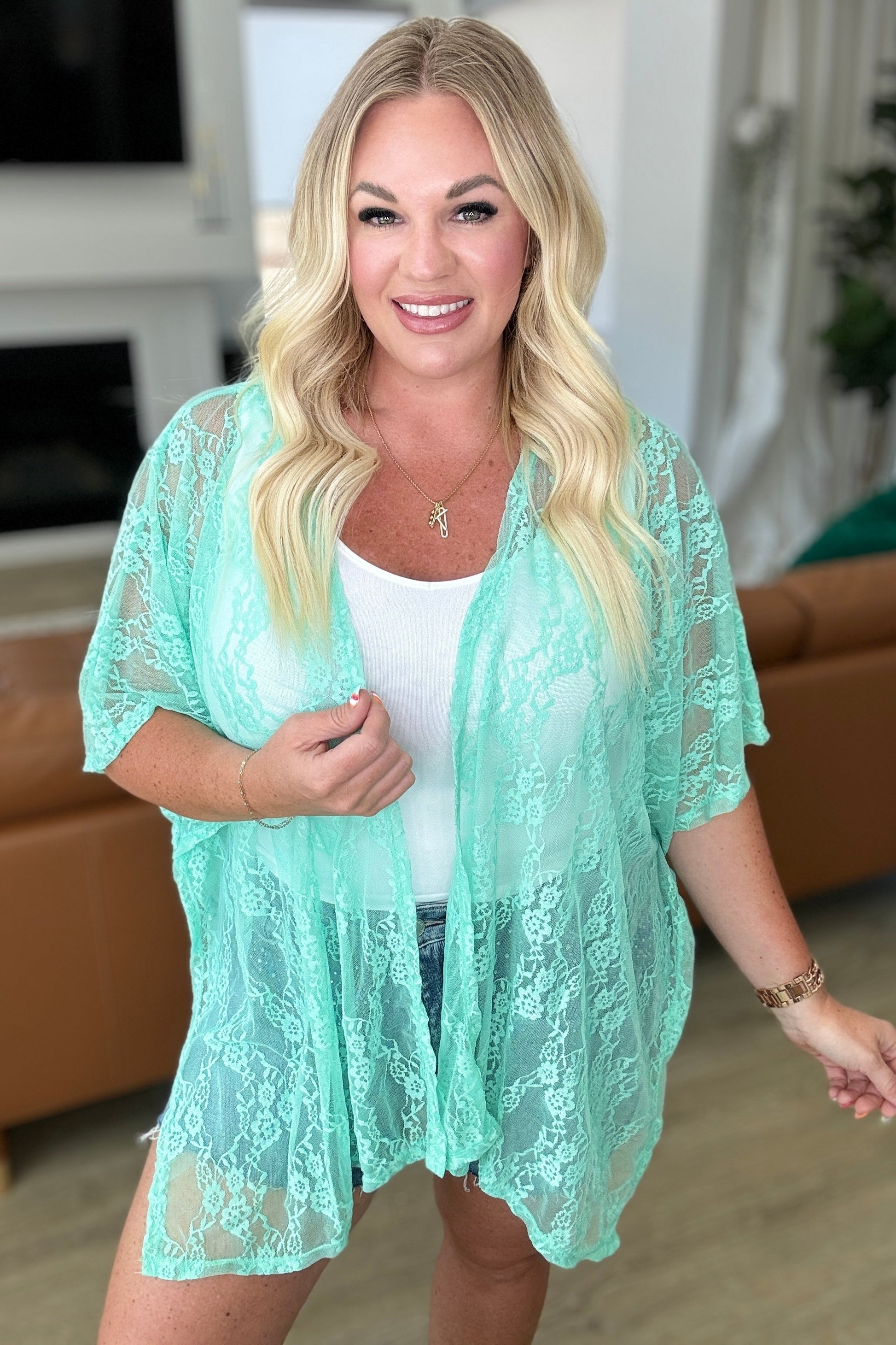 Good Days Ahead Lace Kimono In Mint - Andree By Unit