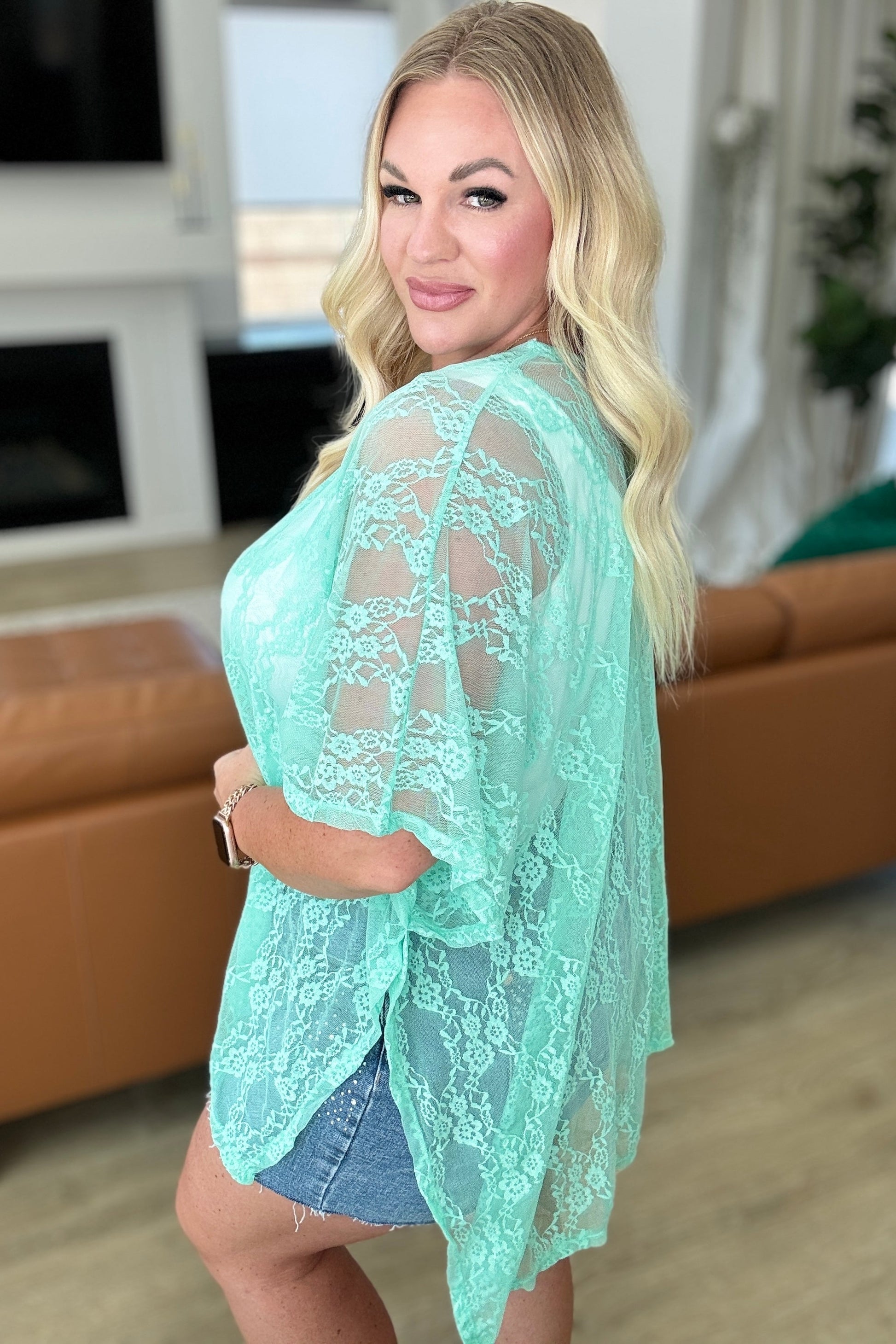 Good Days Ahead Lace Kimono In Mint - Andree By Unit