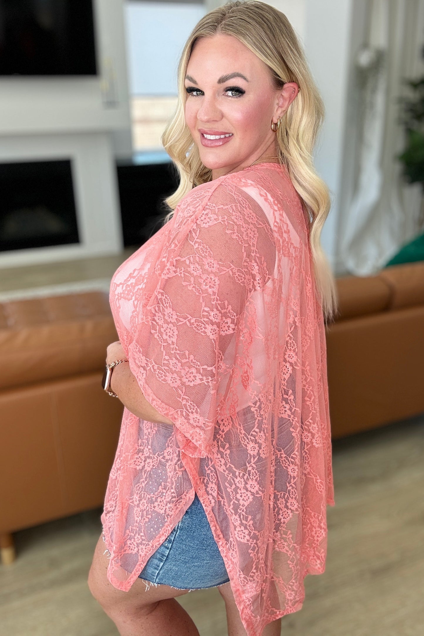 Good Days Ahead Lace Kimono In Coral - Andree By Unit