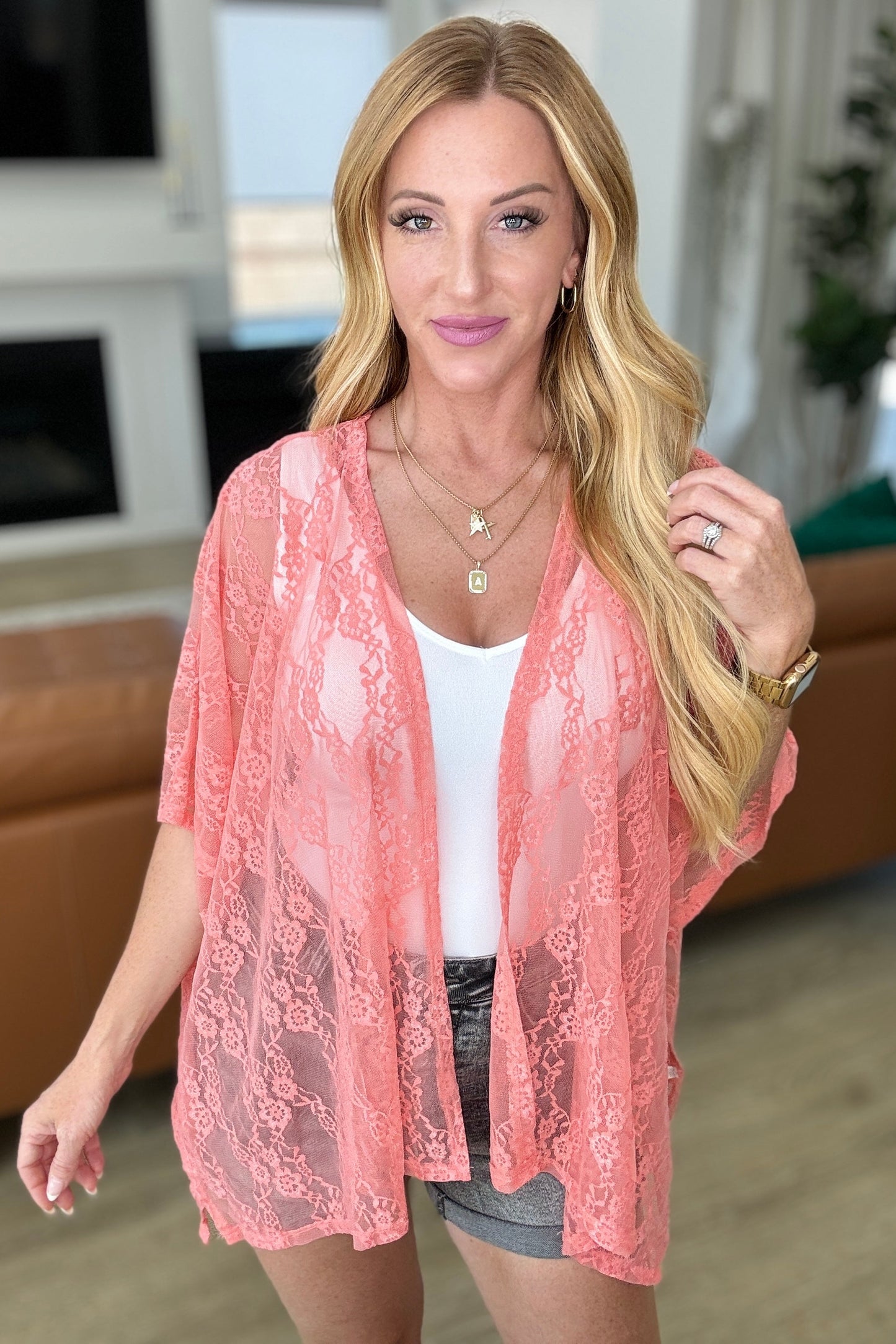 Good Days Ahead Lace Kimono In Coral - Andree By Unit