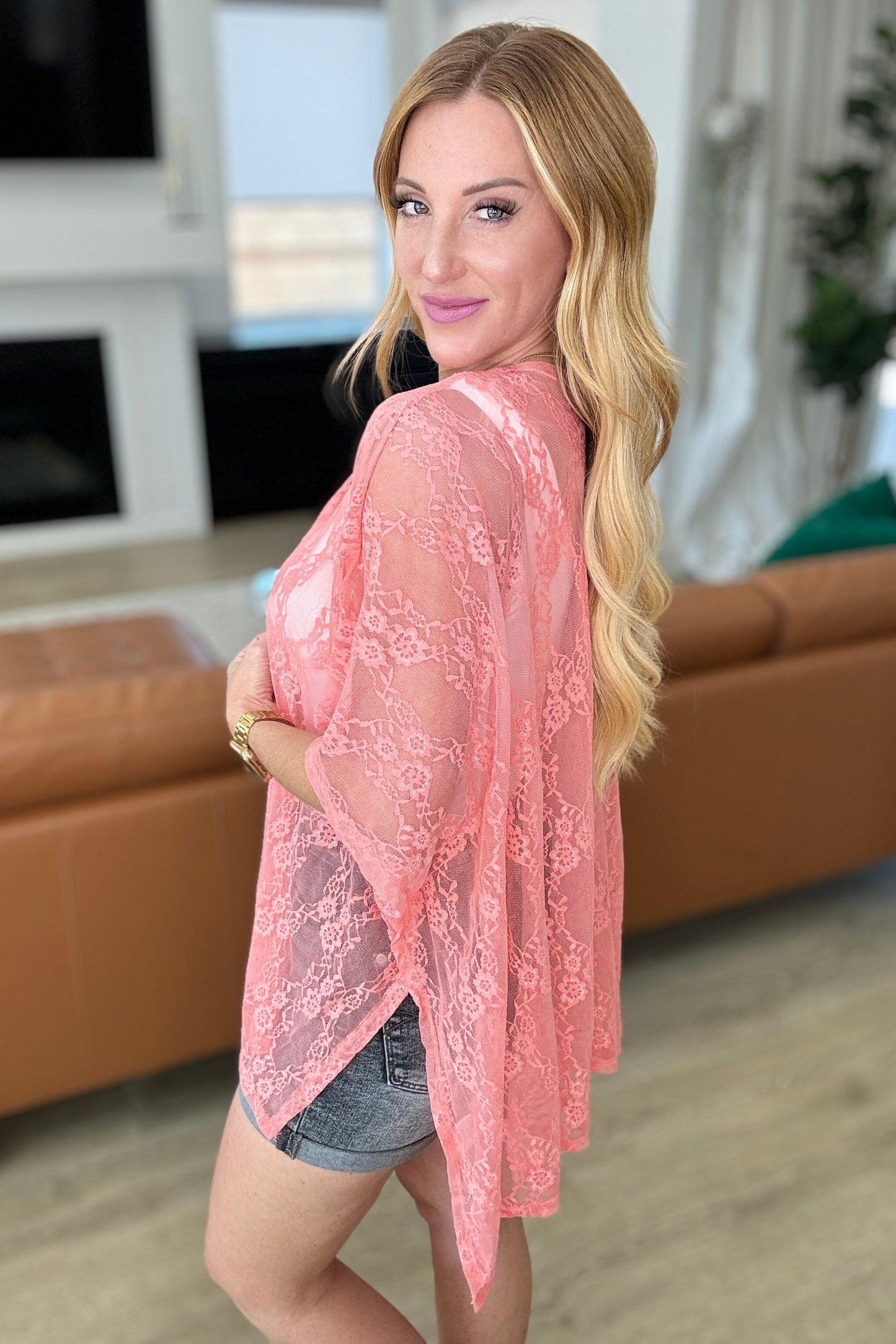 Good Days Ahead Lace Kimono In Coral - Andree By Unit