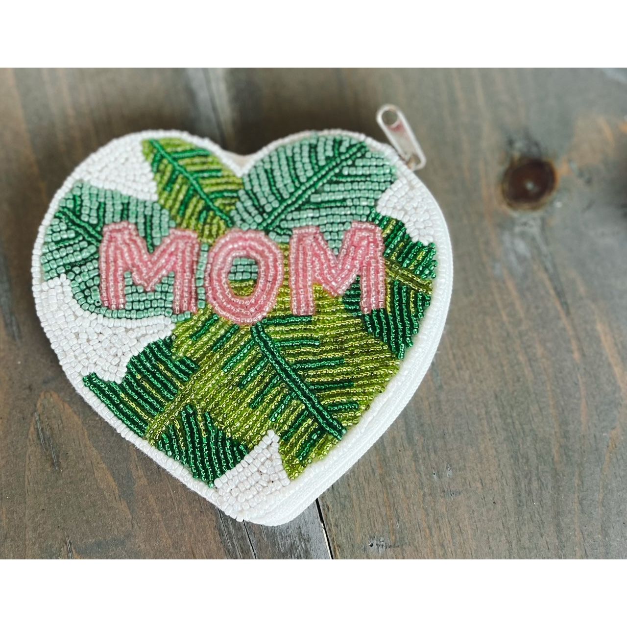 Mom Palm Heart Seed Beaded Coin Purse